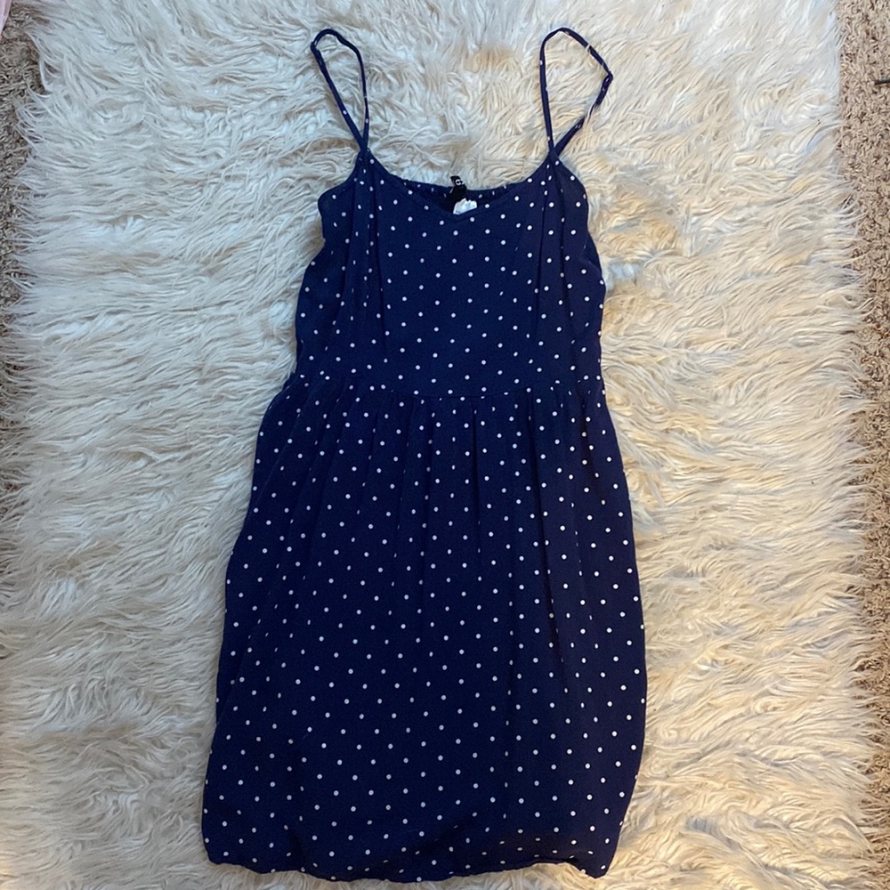 blue polka dot mini dress